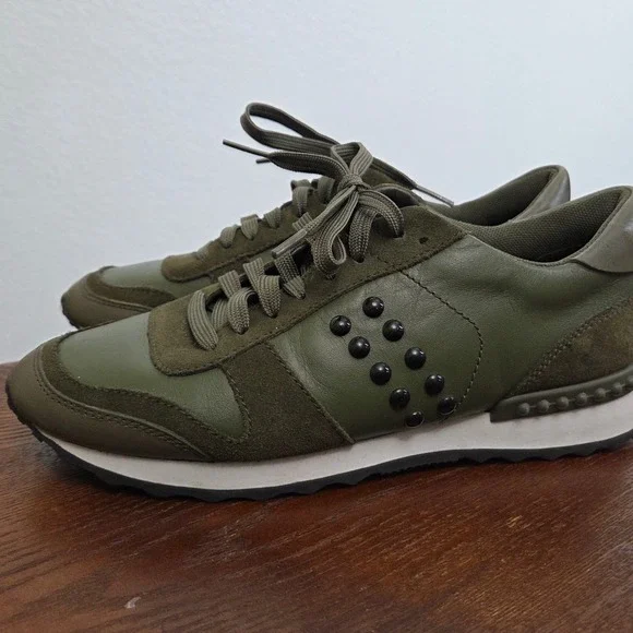 Coach Leather Olive Green Studded Sneakers Moonlight Olive womens size 8.5 EUC - Picture 2 of 14